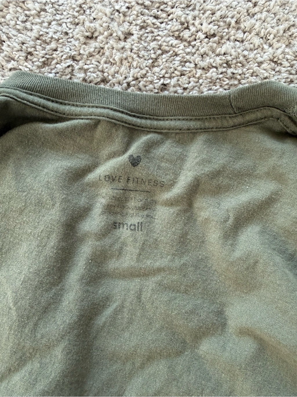 Love Fitness Olive Green Crop Top Tee With White Palm Tree Graphic Logo — image 4 of 5